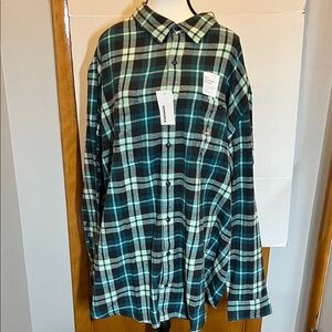Sonoma Men's Teal and Black Plaid Button-Down Shirt size 4XB